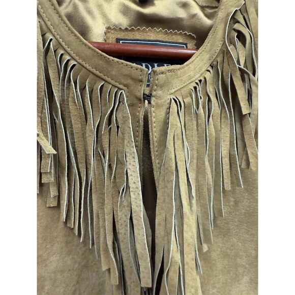 Vintage Adler Women's Beige Fringe Leather Suede Jacket Size L Mid-Length Casual - Picture 3 of 7